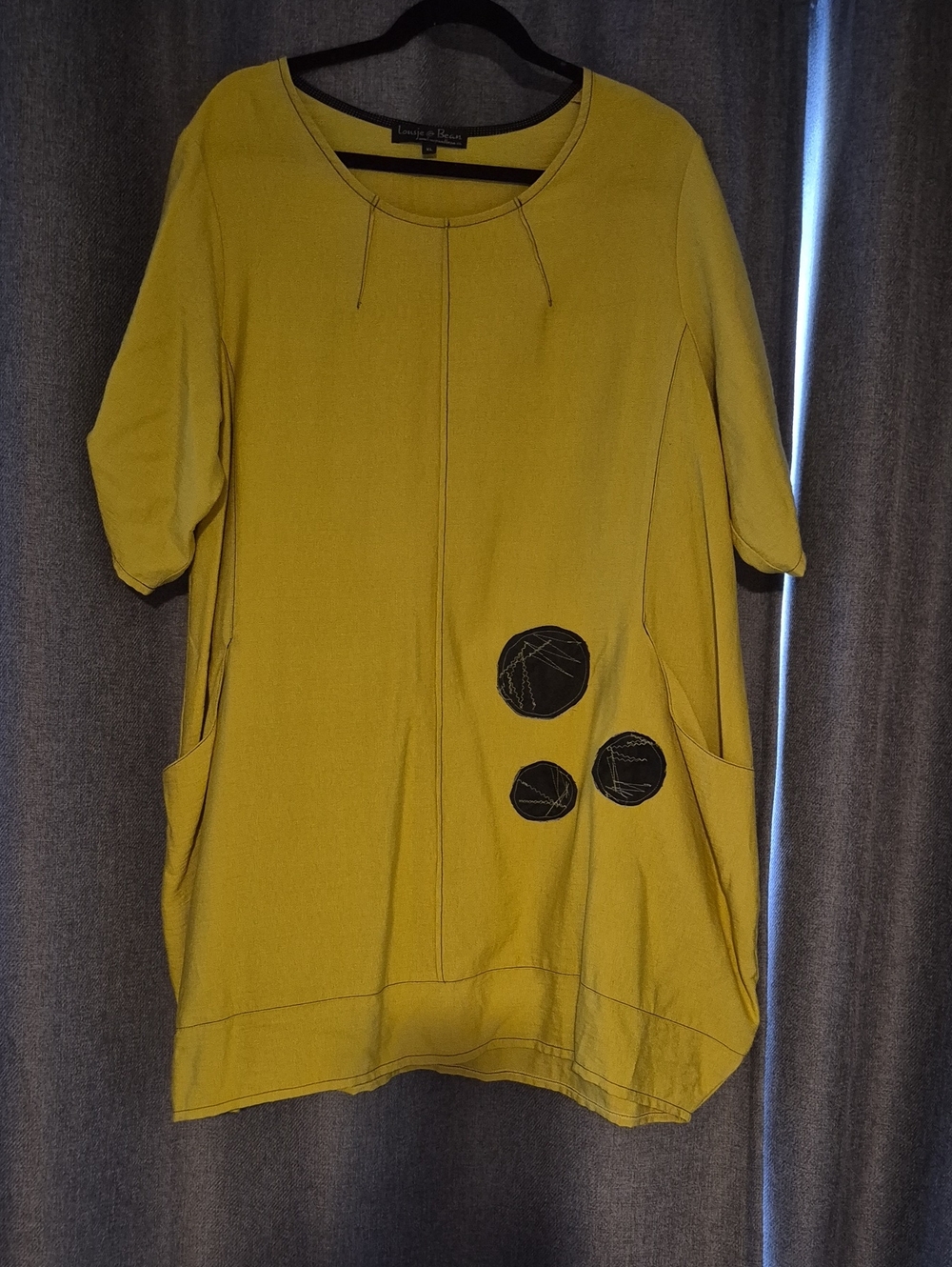 Lagenlook Mustard Tunic Top with Decorative Patch Accents